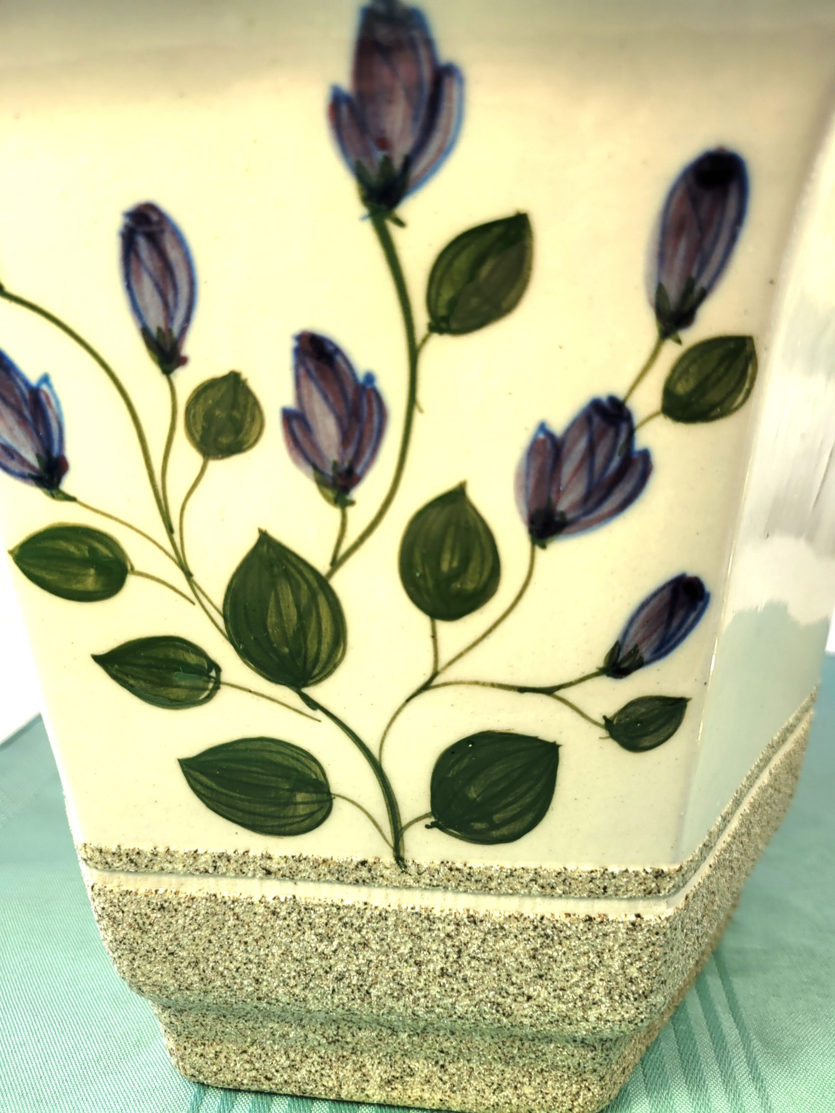 Large 11.5" Hexagonal Ceramic Planter Purple Floral 1980s Heavy - photo 5