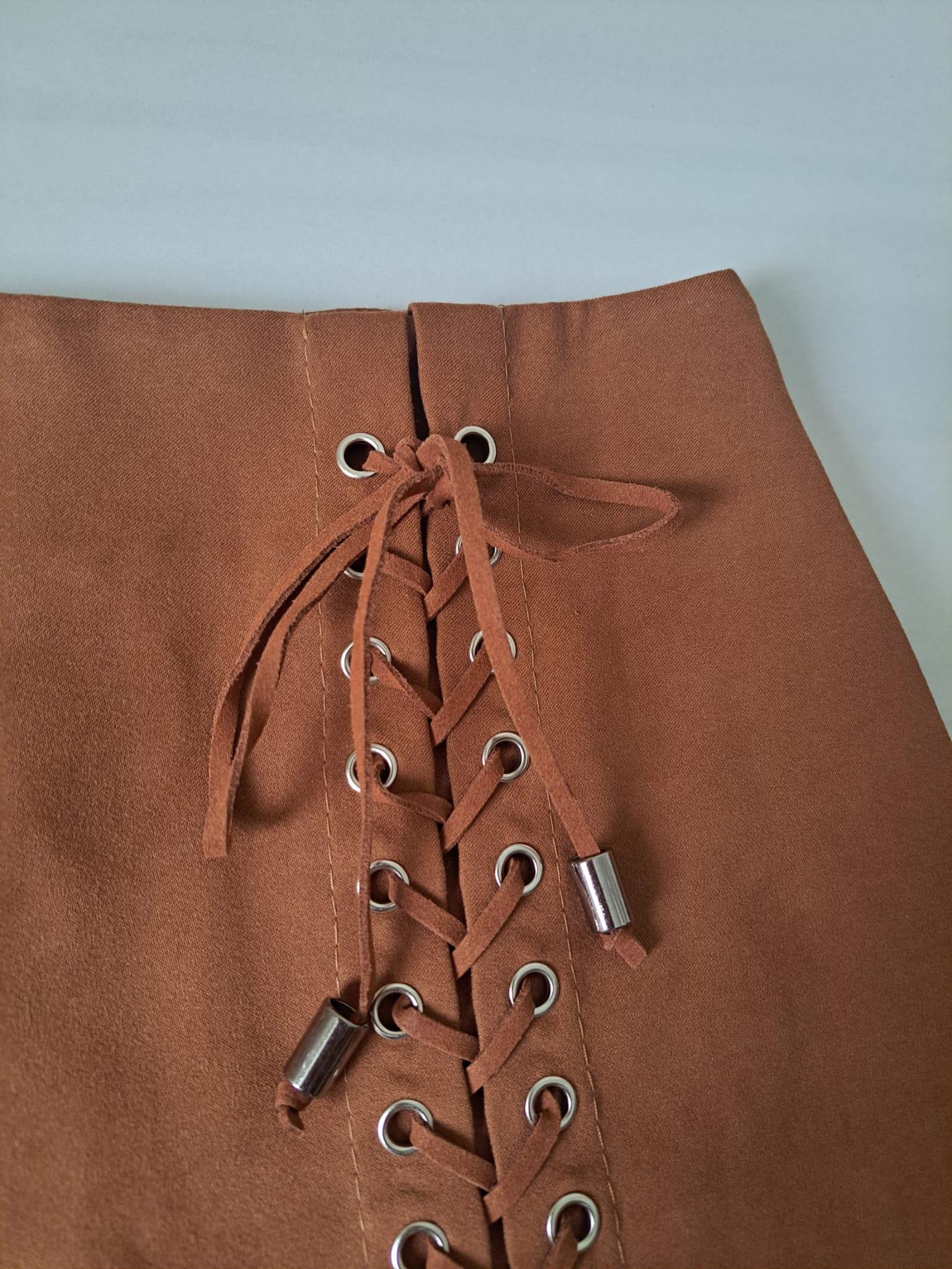🤎 Y2K Brown Faux Suede Grommet High Rise Skirt - photo 3