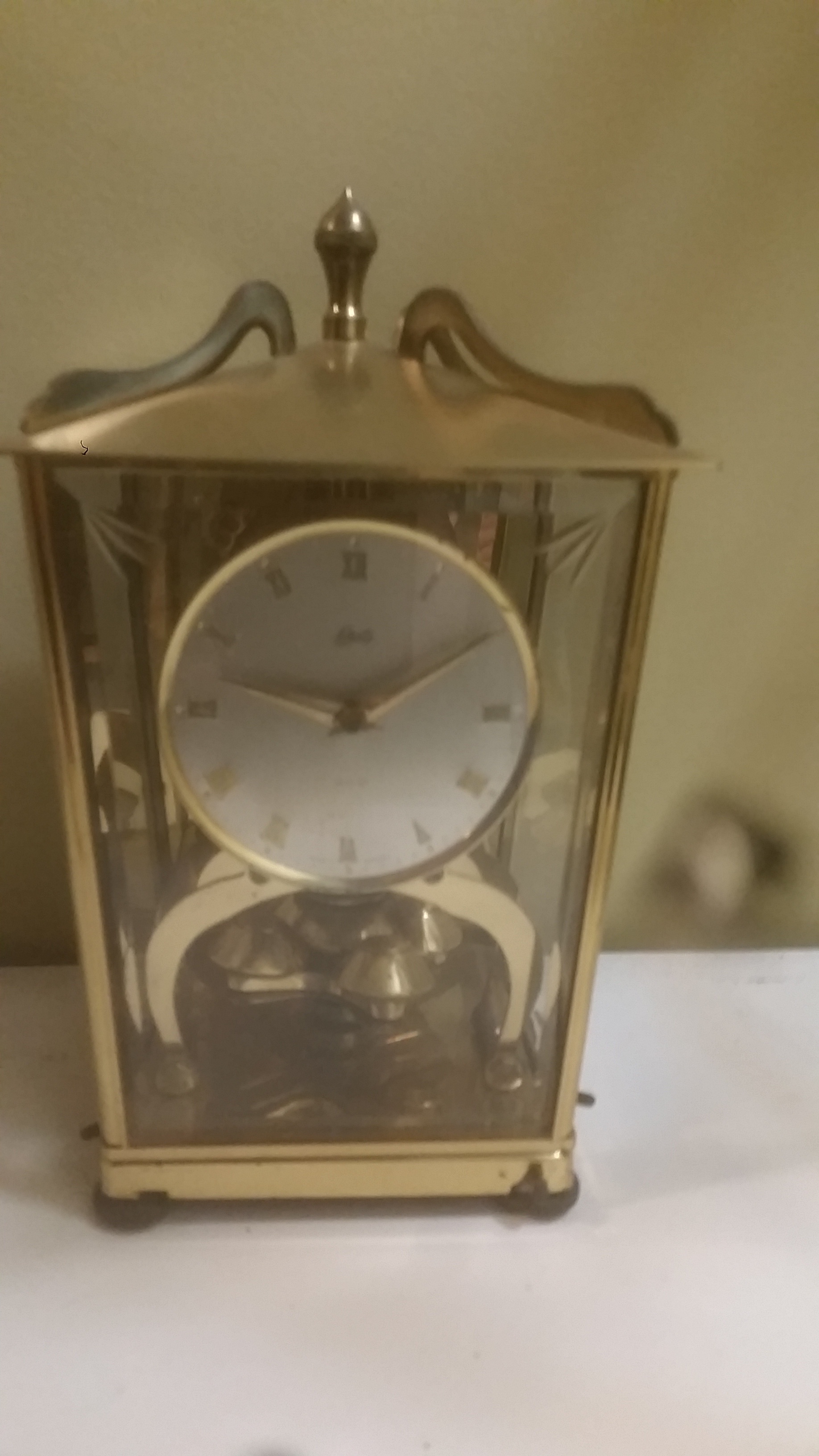 Vintage Gold Glass & Brass Mantel Clock