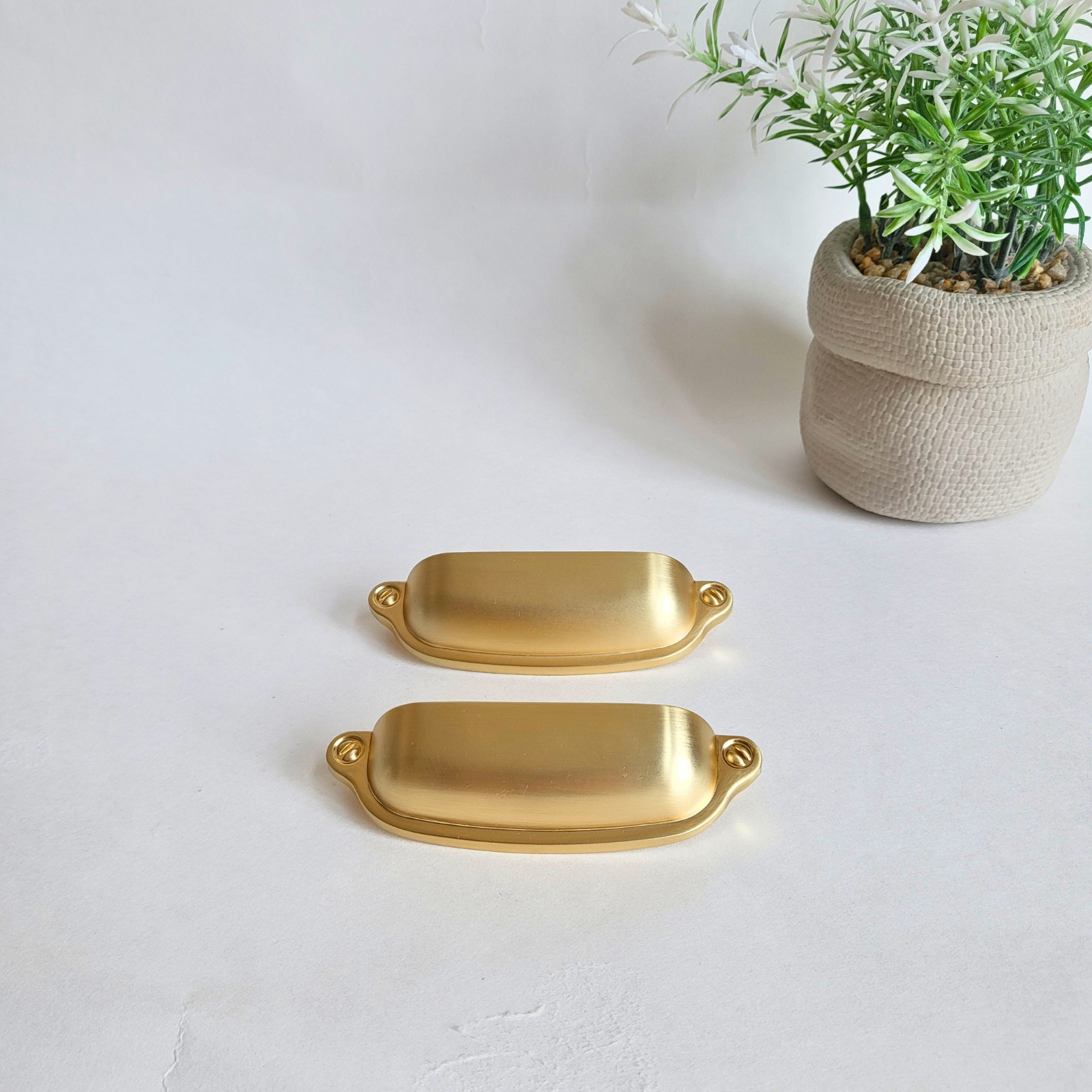 Like New - 2 Brushed Brass Cup Cabinet Handles - South Ajax