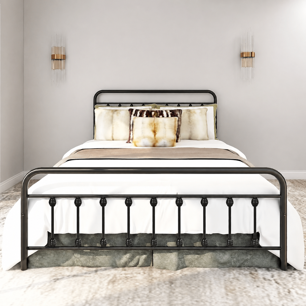 Queen Bed Set: Memory Foam Mattress + Metal Frame w/ Headboard -