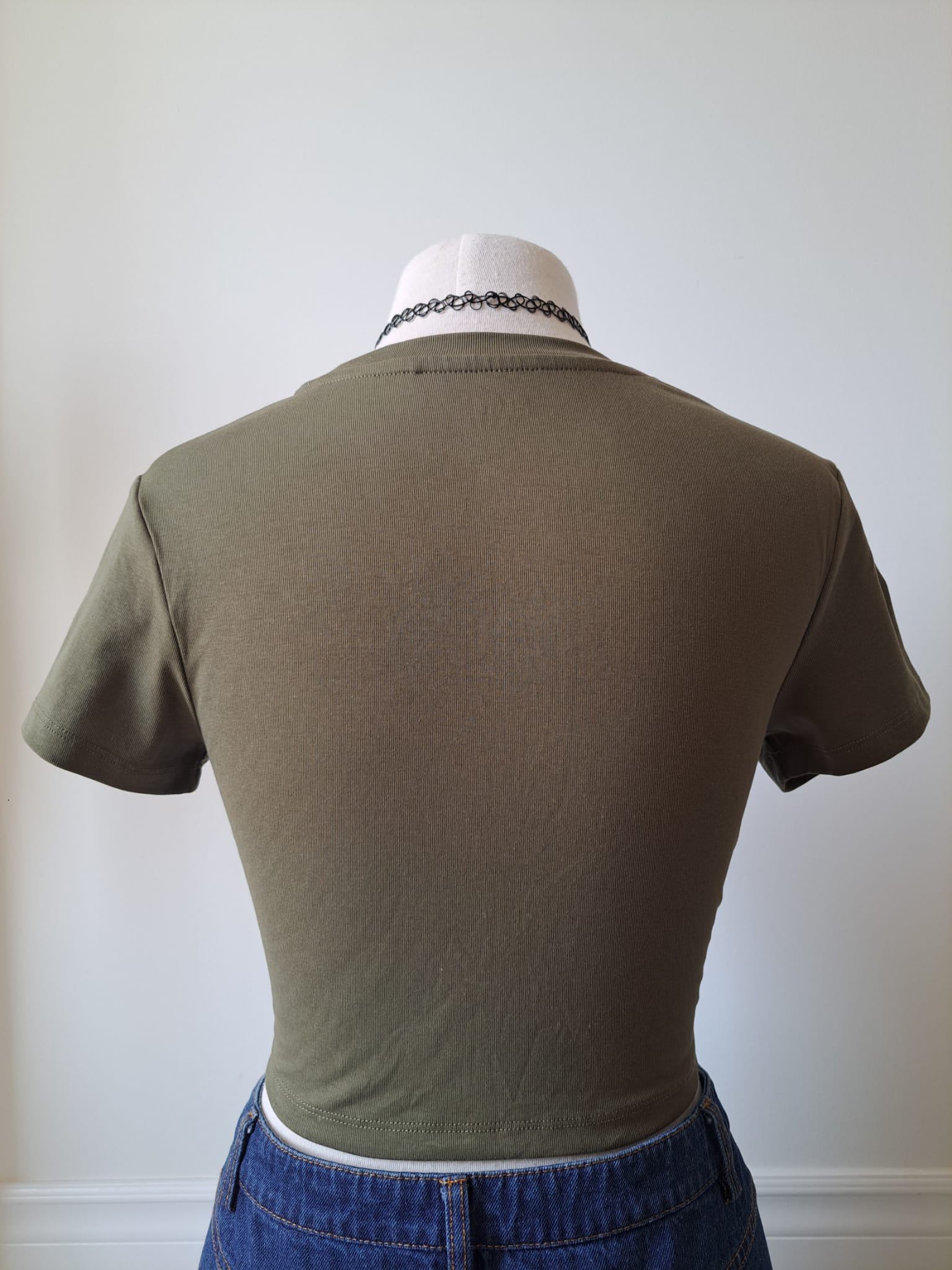 🍸Olive Green Round Collar Cropped Top - photo 3