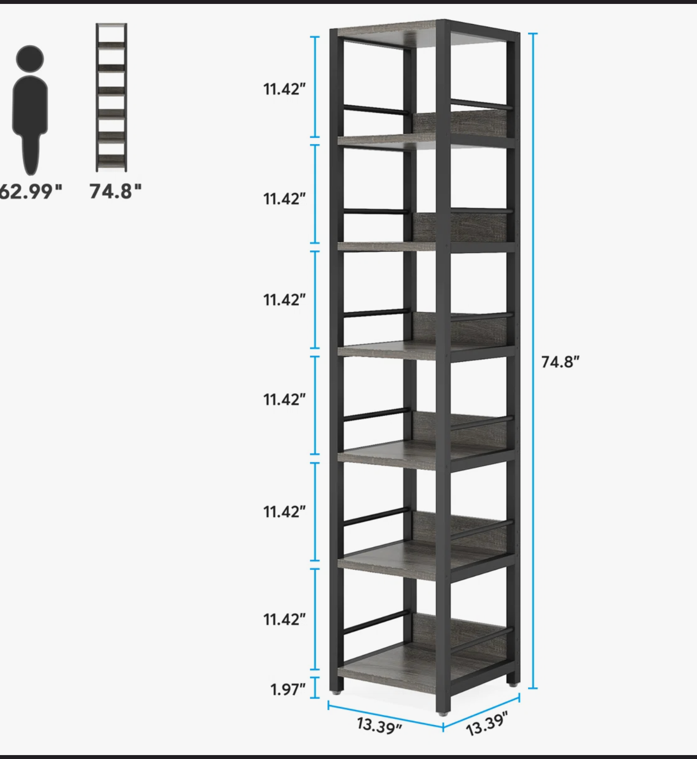 brand new set of 2 74.8" H x 13.39" W Wooden and Metal bookshelf - photo 4