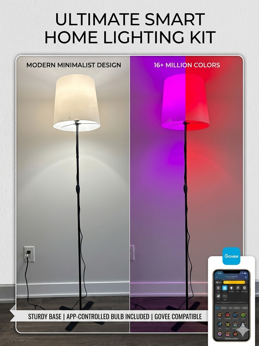 Modern Floor Lamp + Govee Smart RGB Bulb (App Controlled)