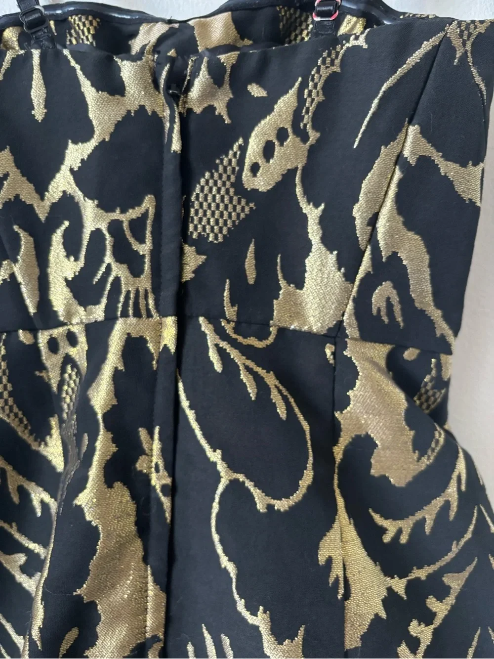 H&M Strap Mini Dress in Black and Gold Jacquard - photo 3