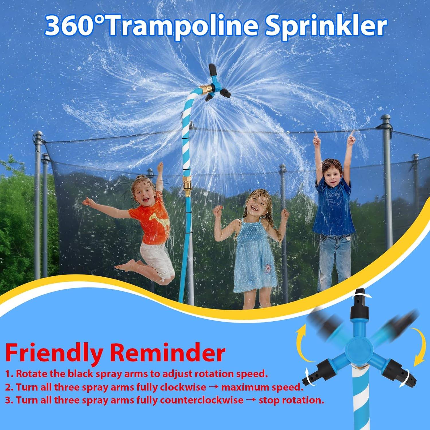 3-in-1 Trampoline Accessories Kit: 360°Rotating Water Sprinkler - photo 3