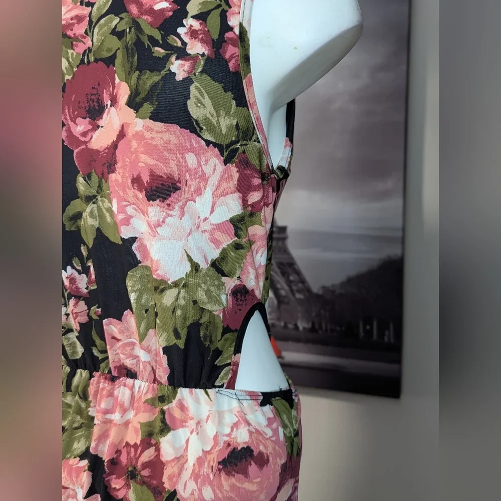 Black Floral Print Maxi Dress with Side Cutouts - photo 5