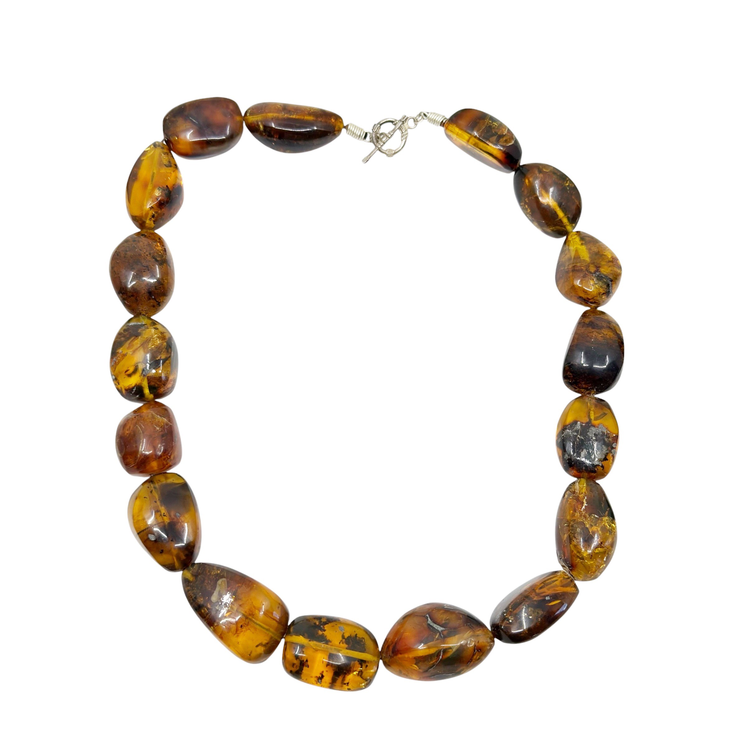 vintage Silver tone baltic amber nuggets bead necklace - GM1511 - photo 5