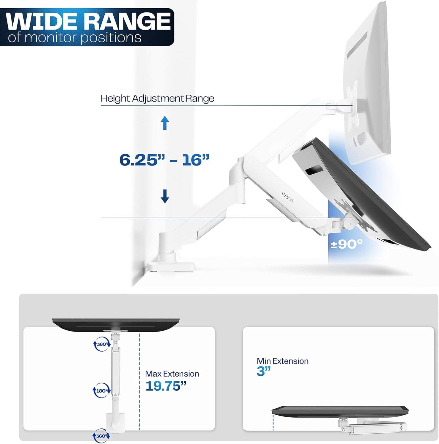 New VIVO Single Pneumatic Arm Desk Mount White - photo 5