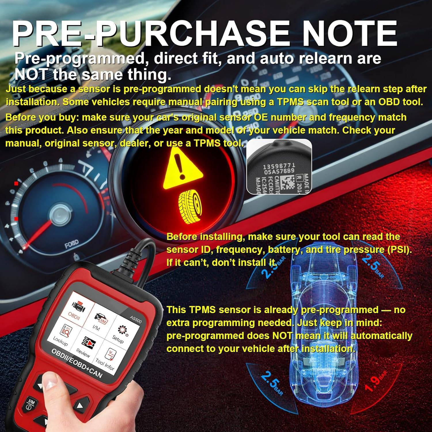 Pre-Programmed Tire Pressure Monitoring Sensor Fit for 2019-2022 - photo 2