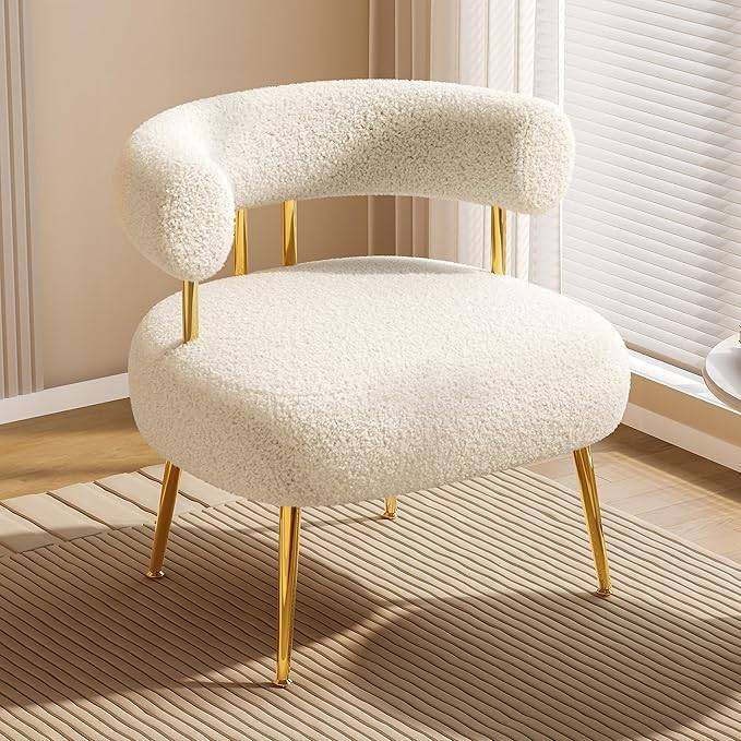 Luxury Modern Accent Chair With Cream White & Gold Legs