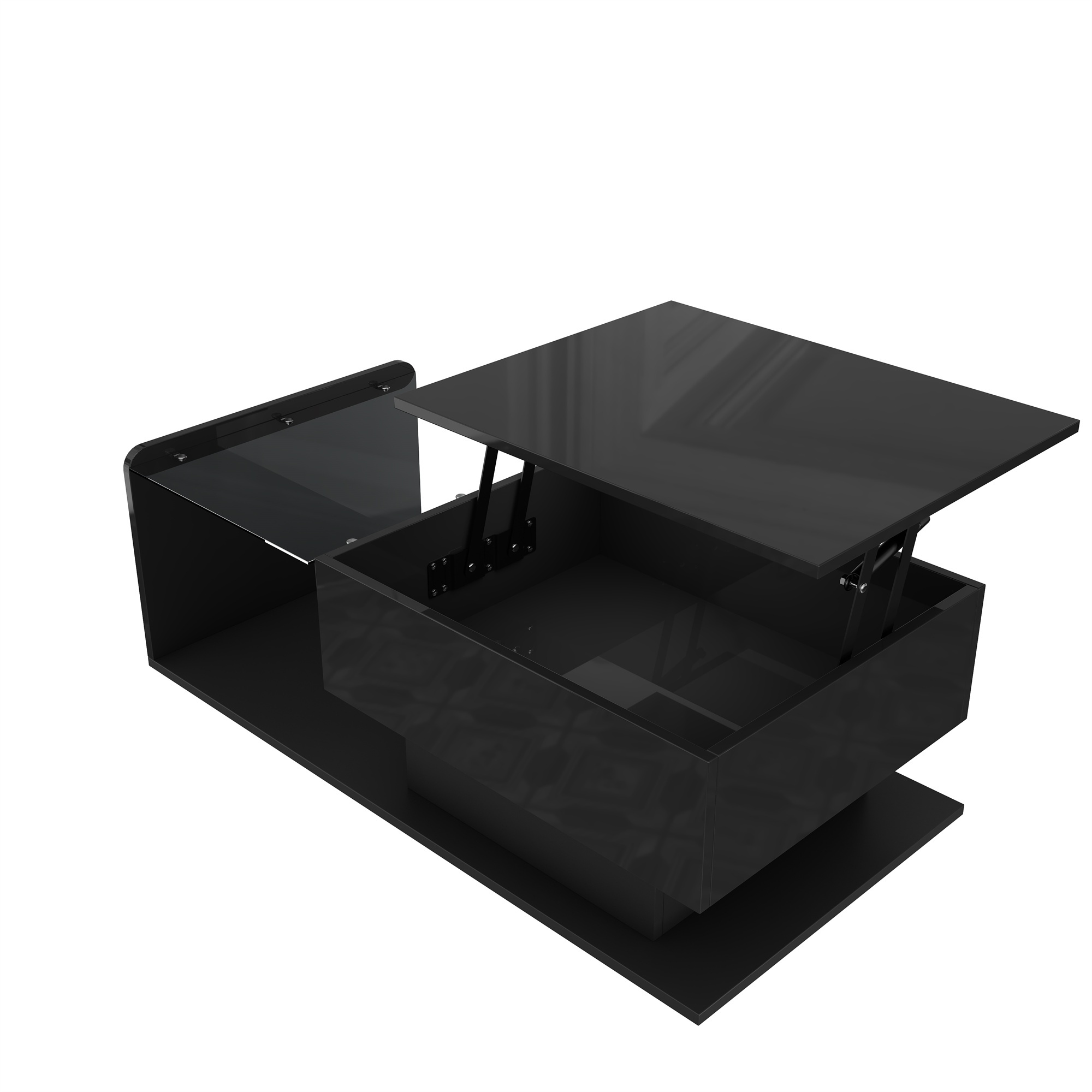 Modern Black LED Lift-Top Coffee Table with Storage - photo 4