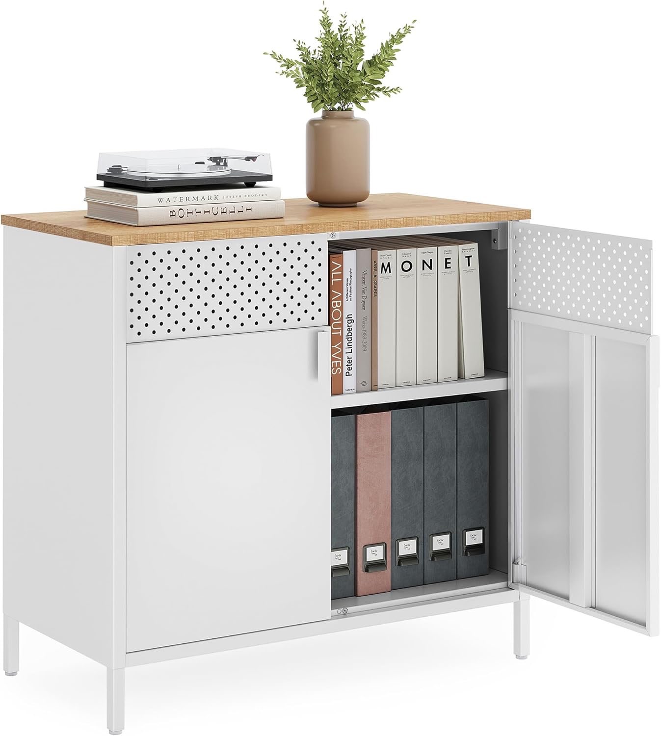 Metal cabinet with wooden top