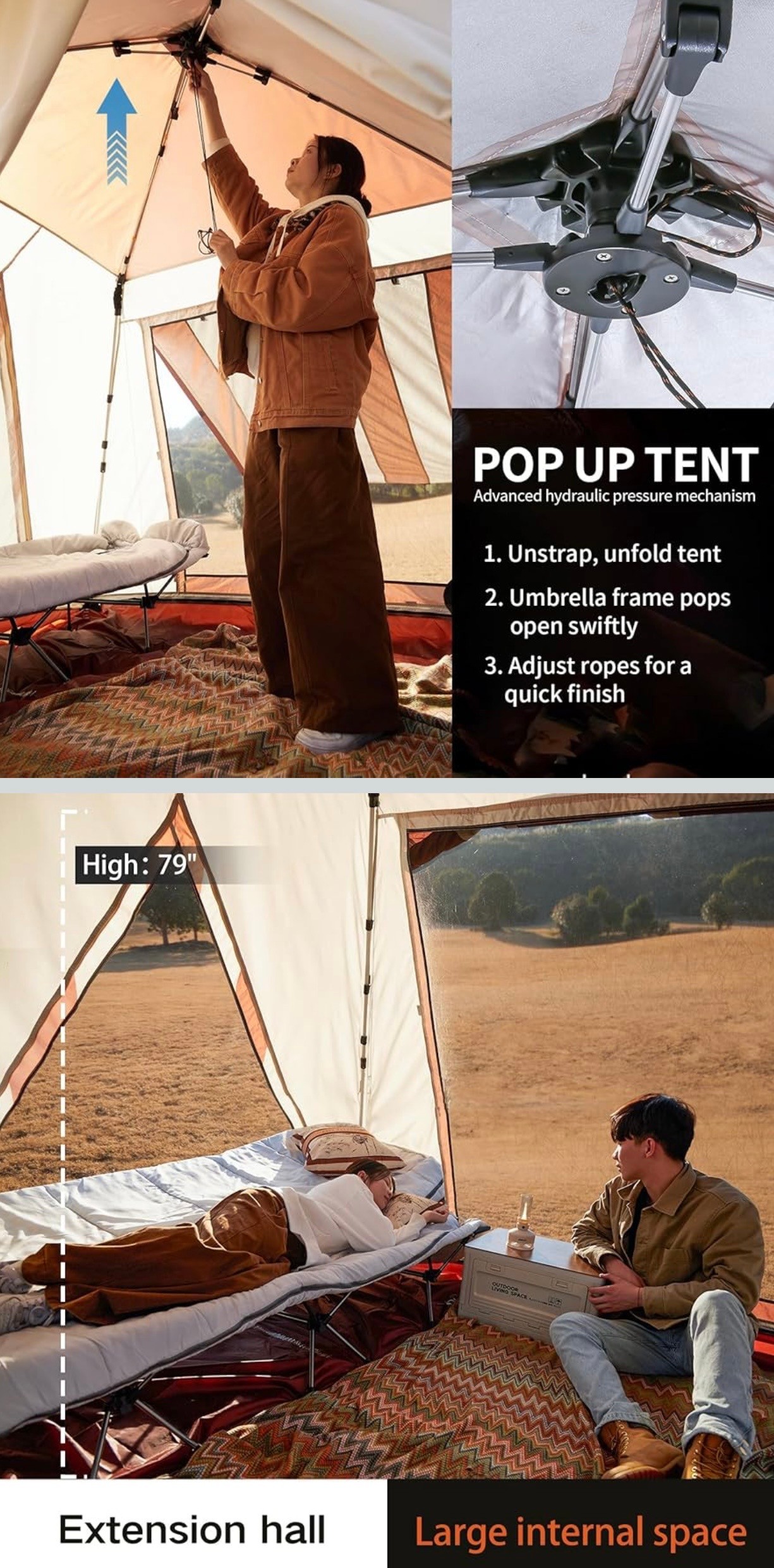Camping Tent 4-6 Person w/ Vestibule 3000mm Waterproof Zip-Door - photo 3