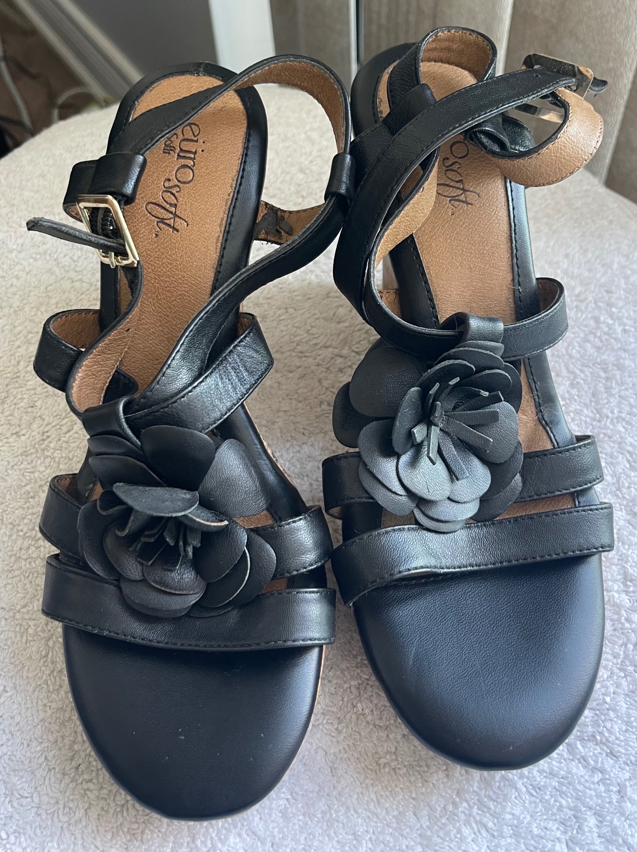 Eurosoft Black Leather Cork Wedges - Size 8 - photo 4