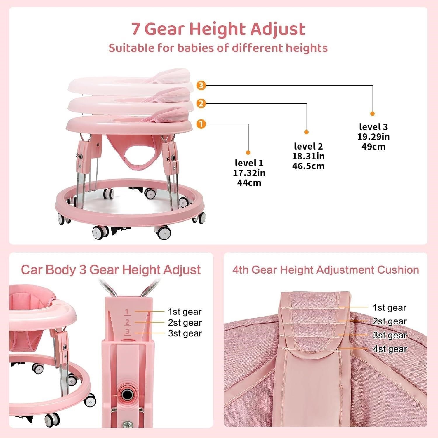 Pink Baby Walker with Tray and Brakes - photo 2