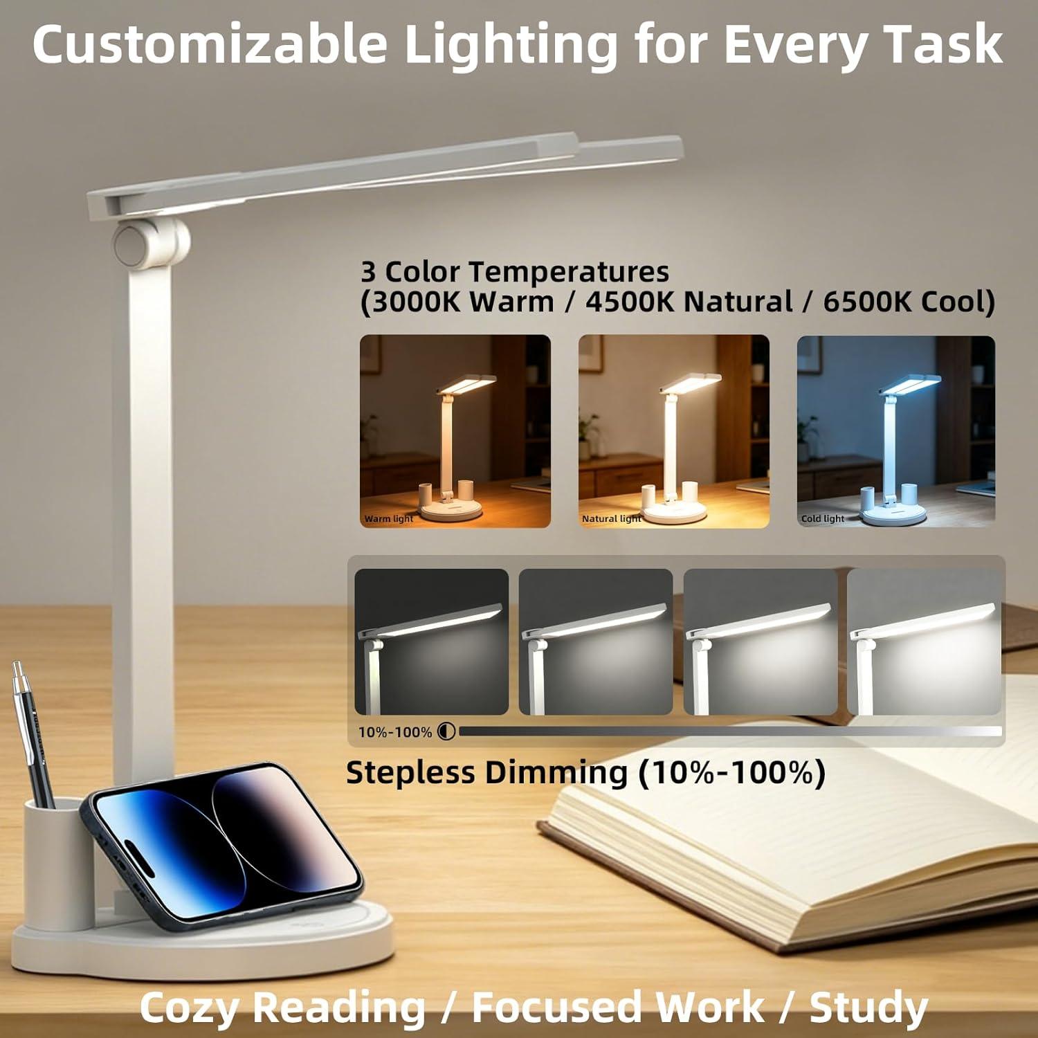 LED Desk Lamp for Home Office Bedroom, Battery Operated Dimmable - photo 4
