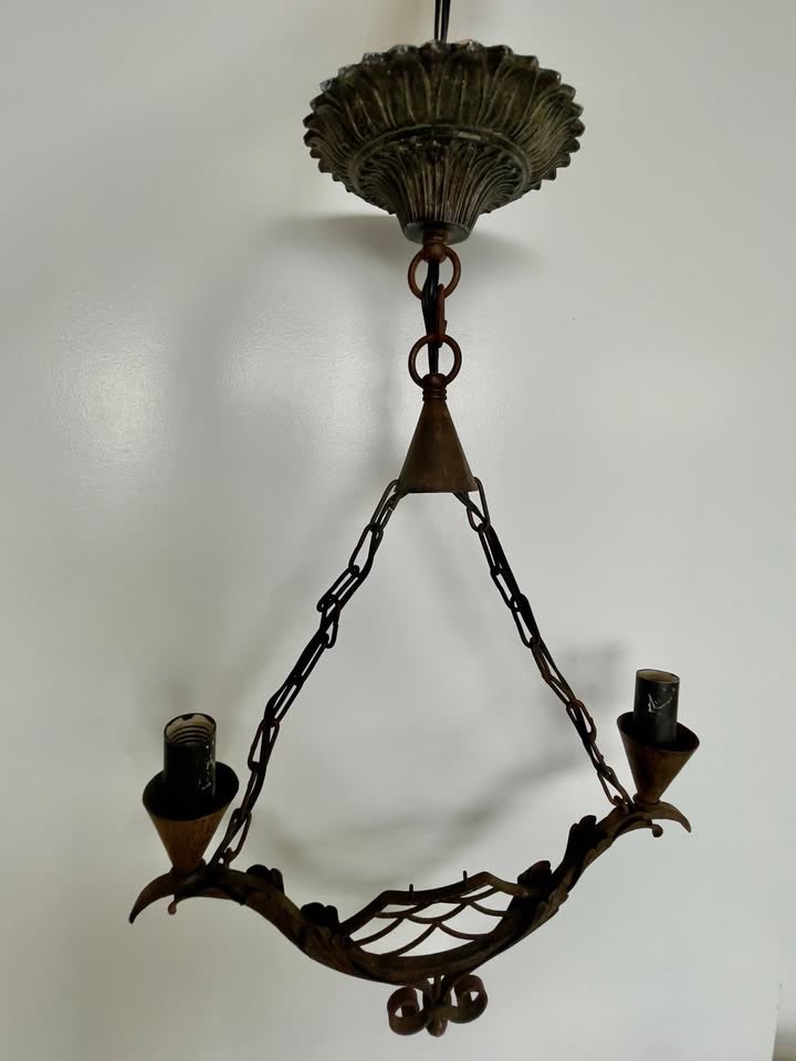 Vintage Wrought Iron Hanging Light Fixture – Rare Find