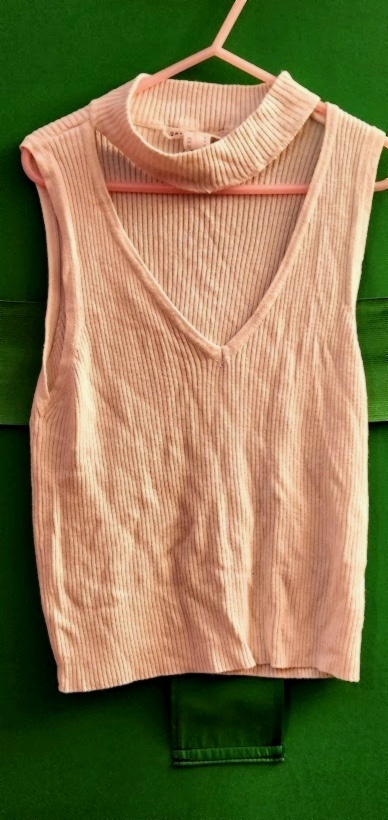 Cream Ribbed Sleeveless Mock Neck Top
