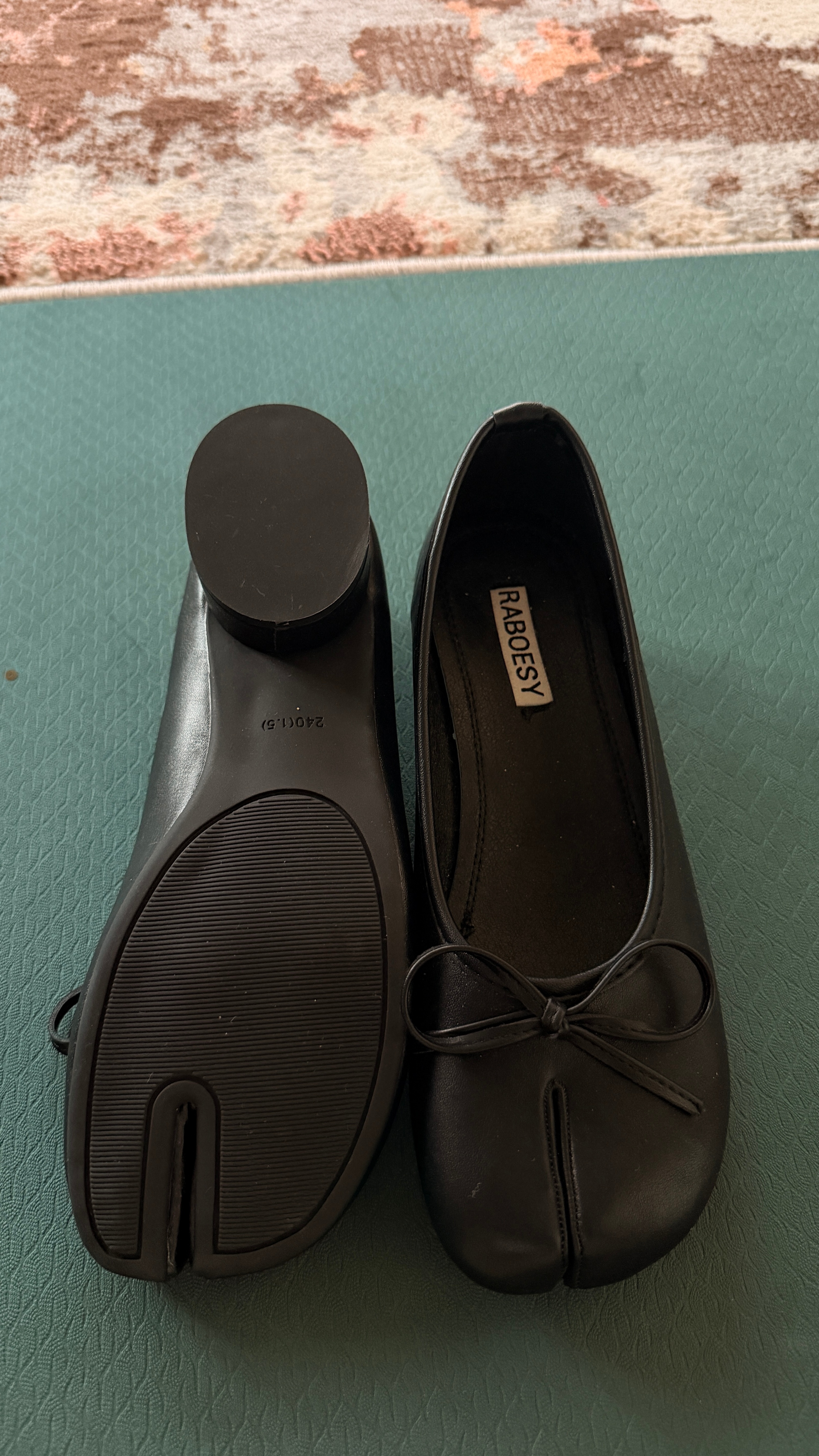 RABOESY Black Split Toe Ballet Flats with Bow
