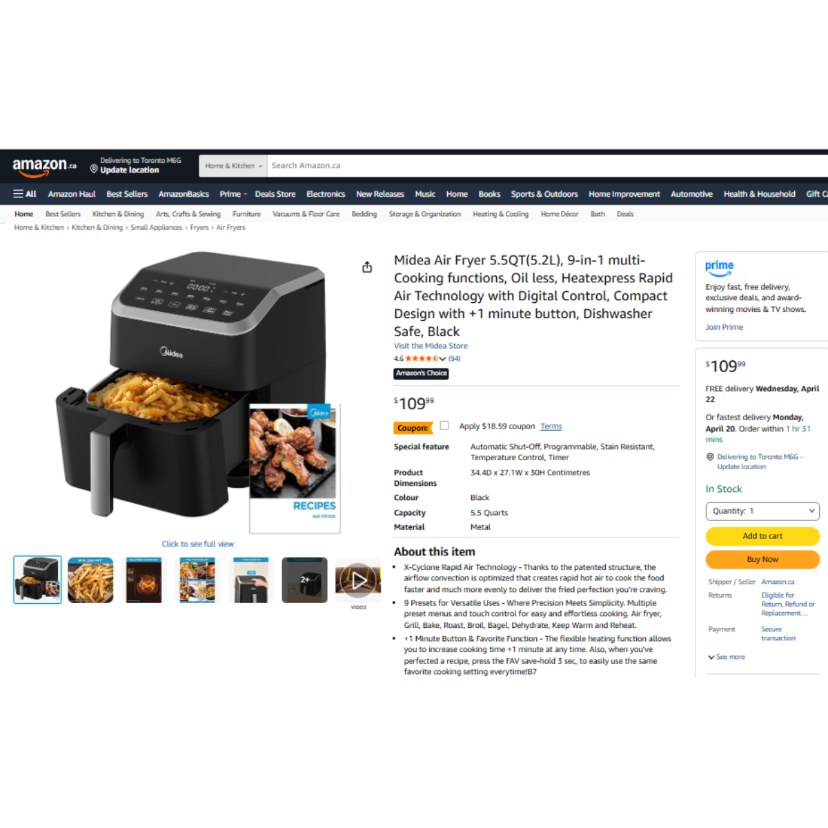 Retail Price $125-SEALED UNOPENED Midea Air Fryer 5.5QT, 9 in 1 - photo 2