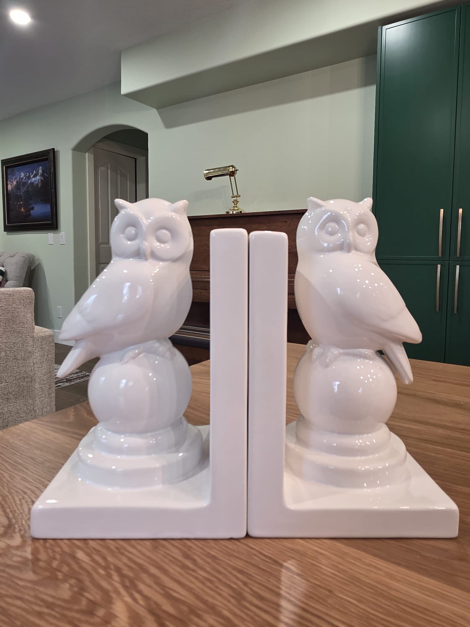 White Ceramic Owl Bookends — Set of 2, HomeSense, Like New - photo 2