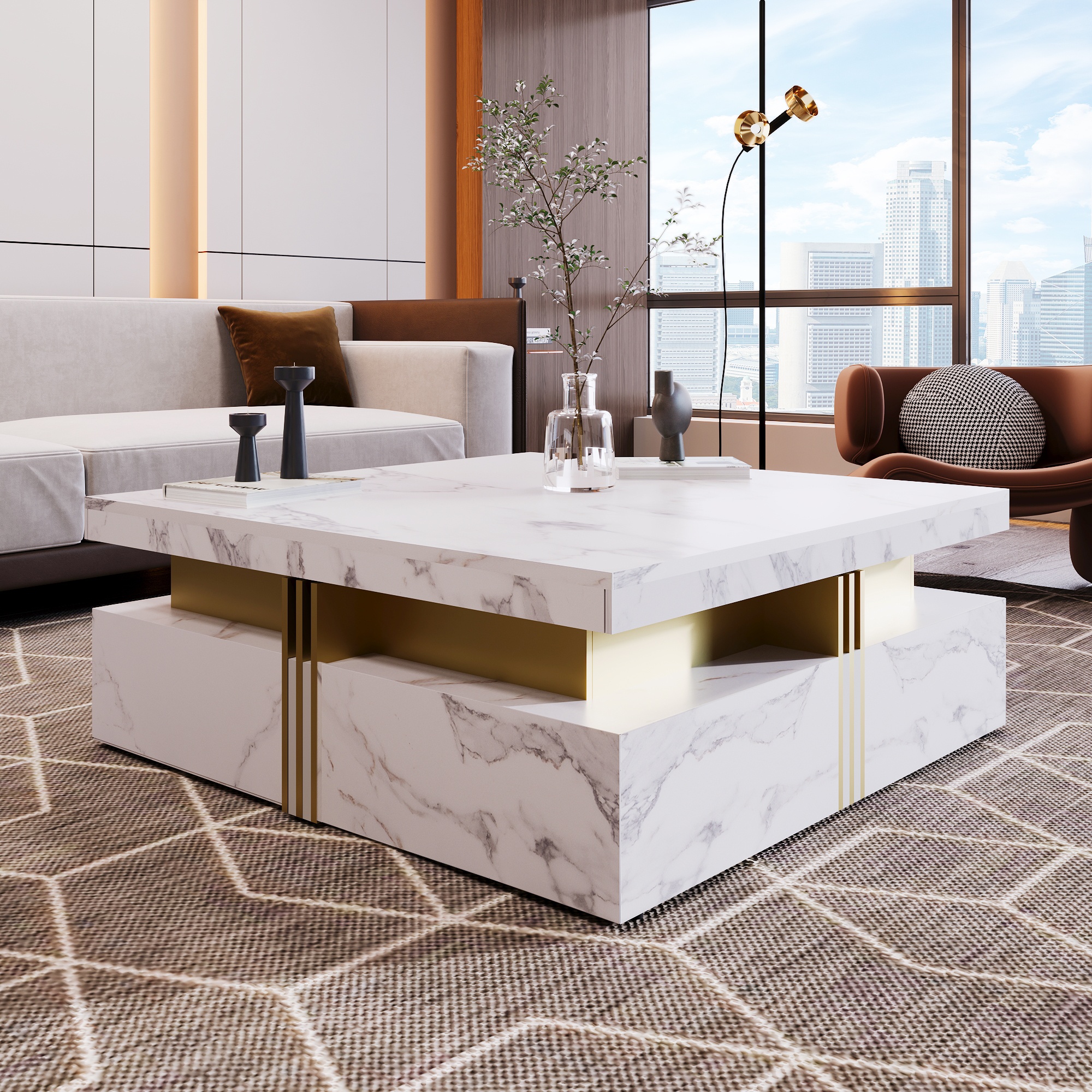 Modern Coffee Table with 4 Drawers – Storage & Minimal Design - photo 2