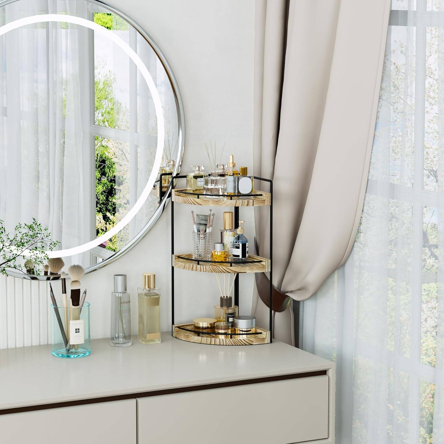 Corner Bathroom Counter Organizer, 3 Tier Wood Vanity - photo 5