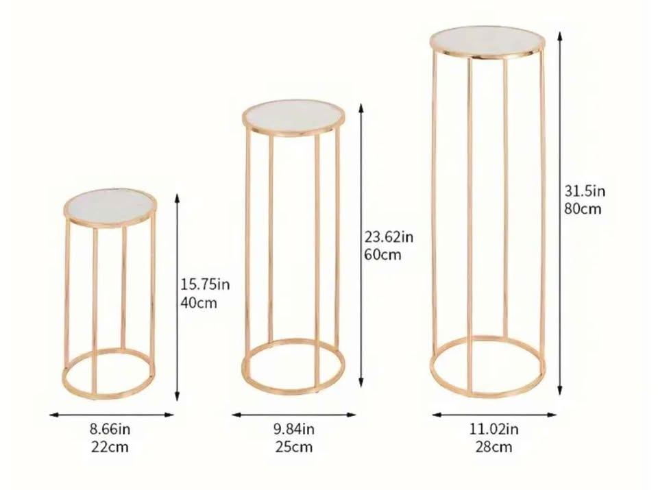 2 Sets of 3 Gold Cylinder Plinths / Pedestal Stands - photo 3