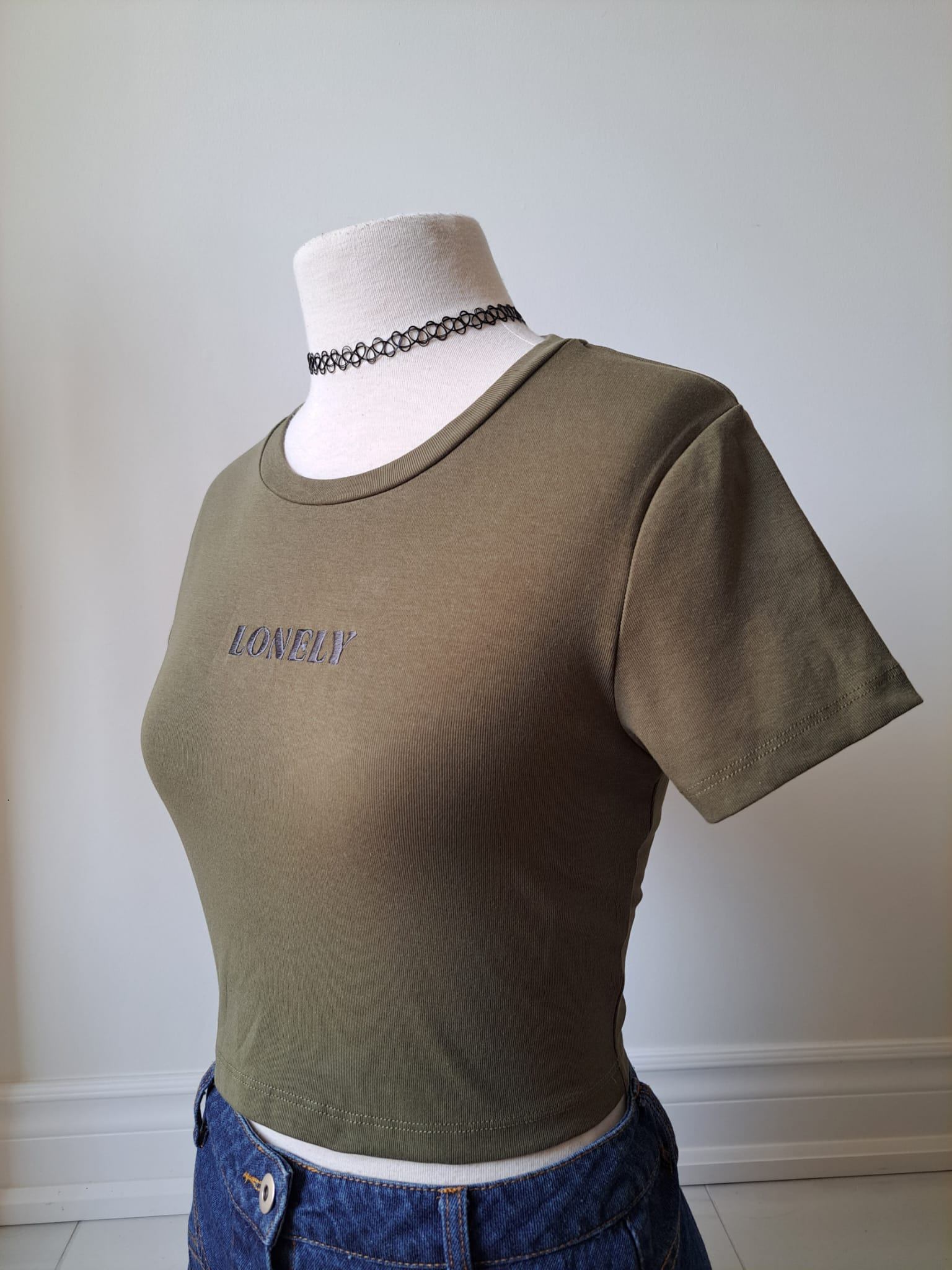 🍸Olive Green Round Collar Cropped Top - photo 2