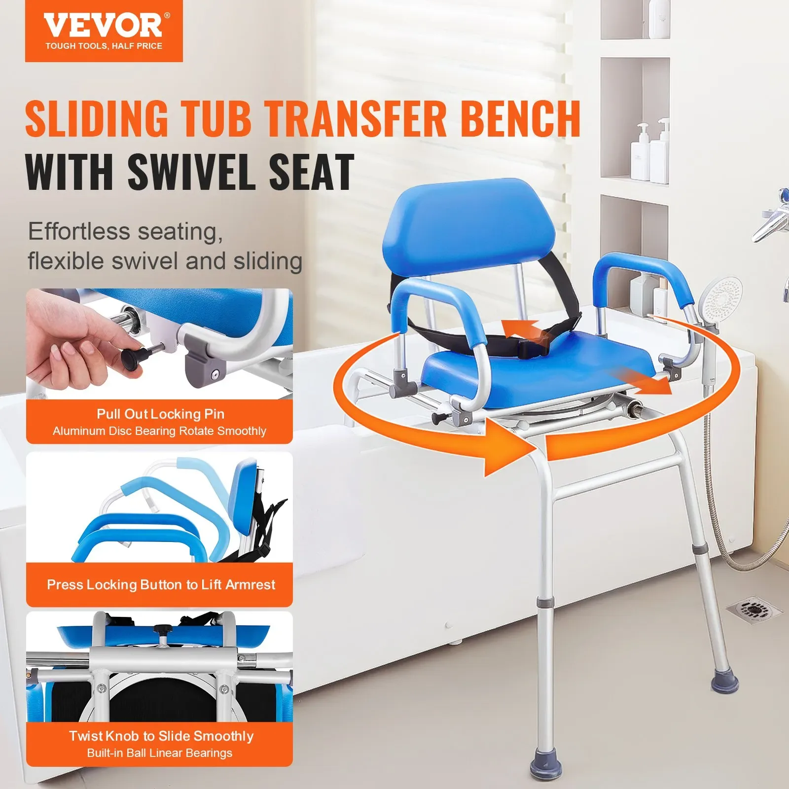 VEVOR Sliding Tub Transfer Bench with Swivel Seat