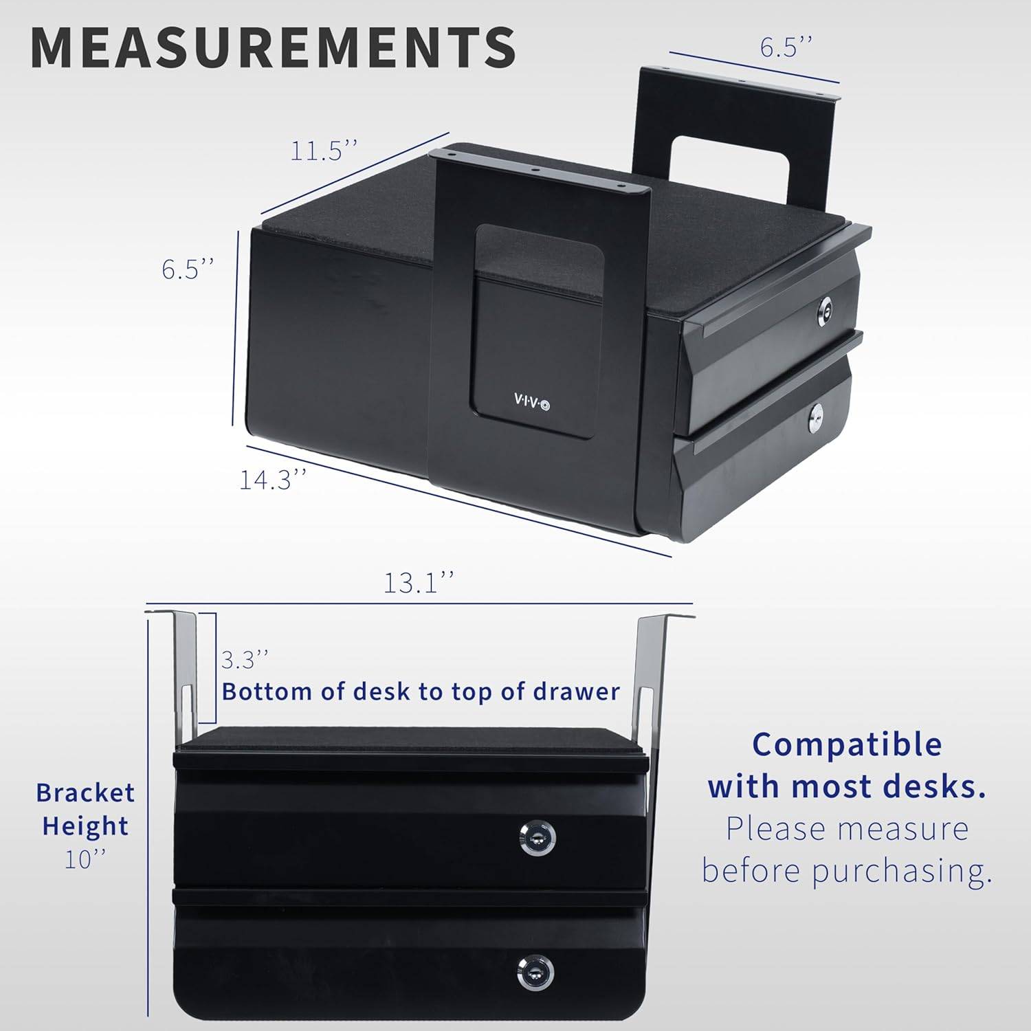 New  VIVO Under Desk Double Stacked Slide Out Drawers with Lock - photo 3