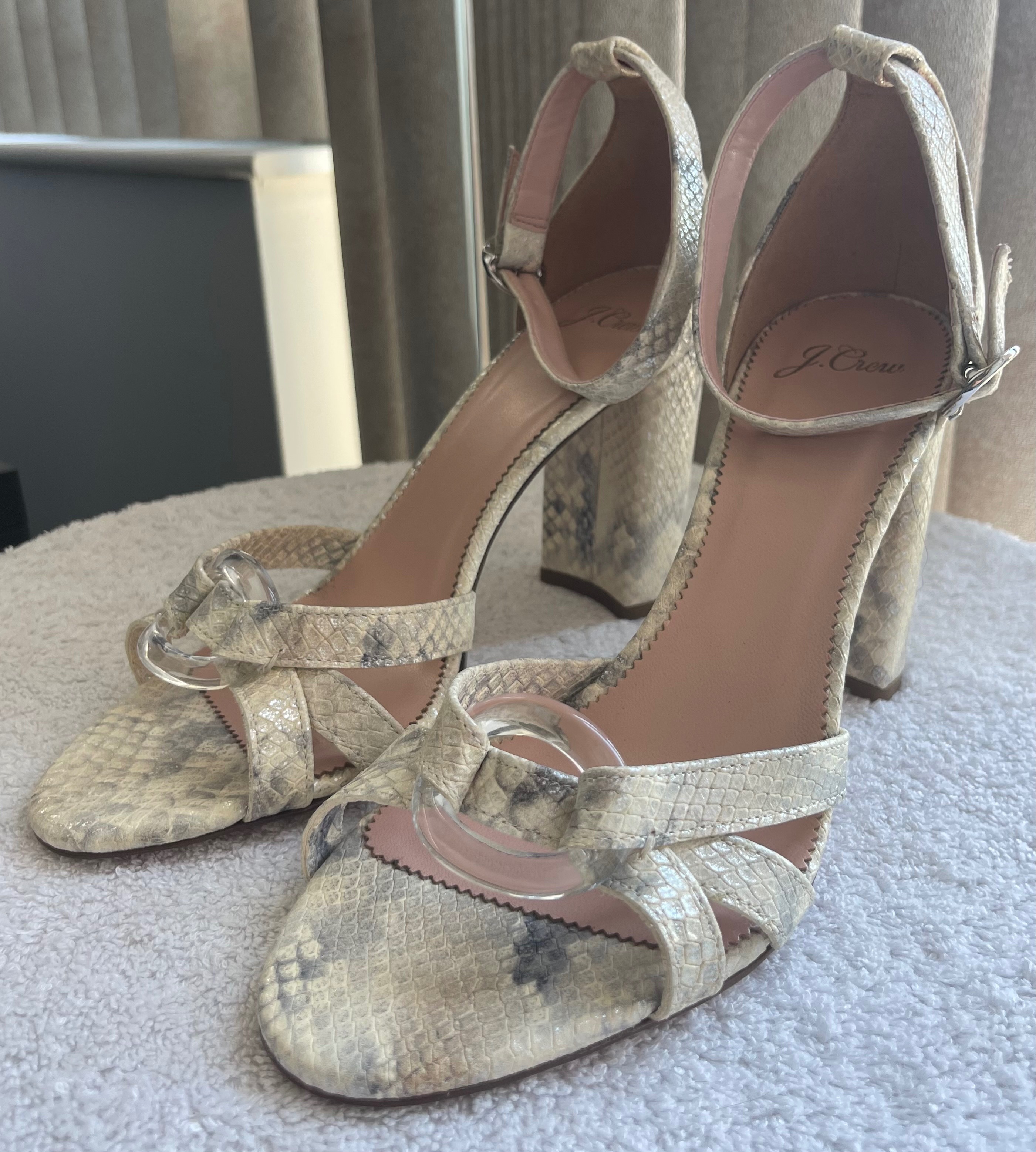 J. Crew Metallic Snakeskin Block Heels (Size 9.5) - photo 2