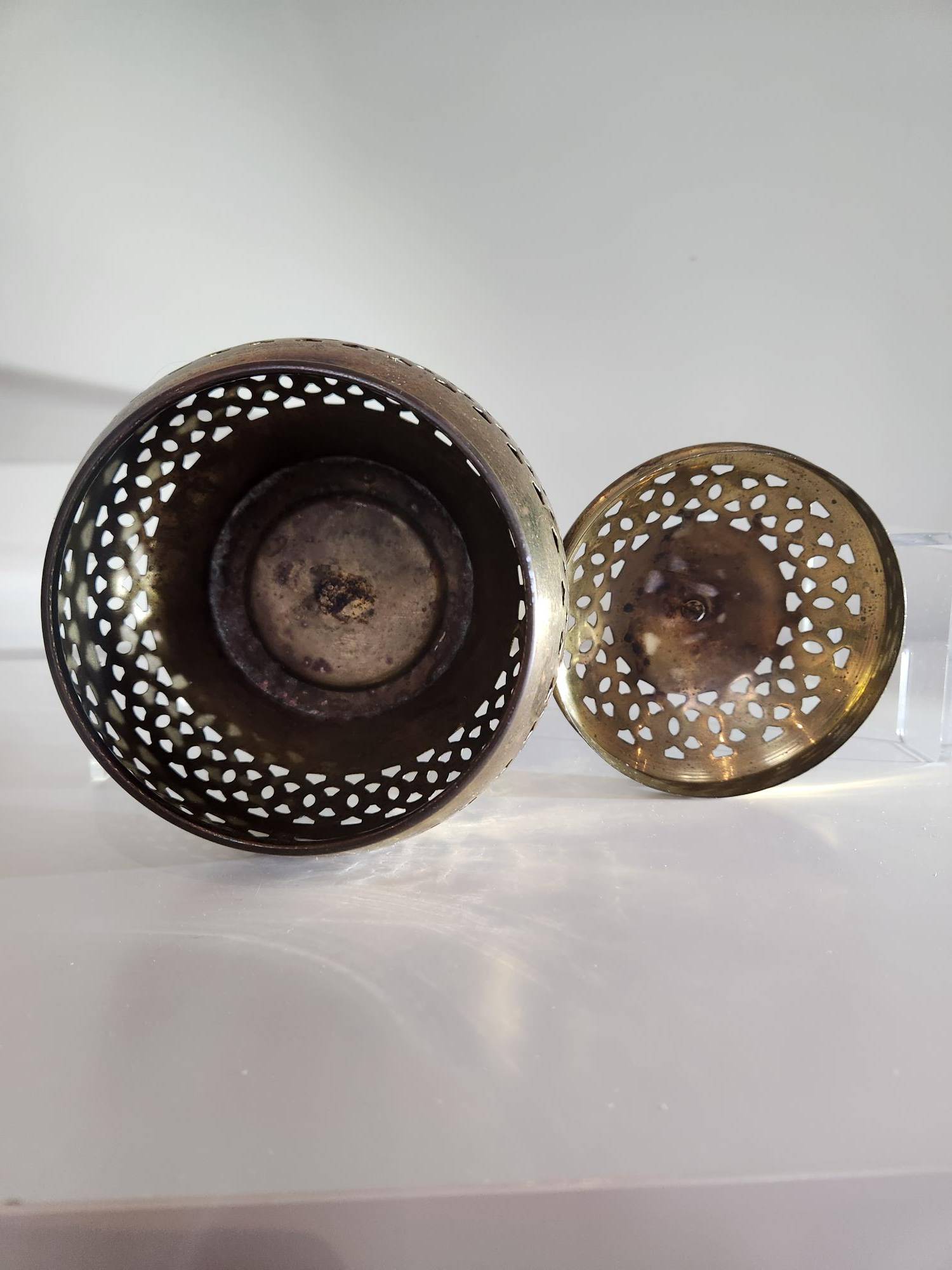 Vintage Pierced Brass Lidded Pot for Incense & Candles - photo 4