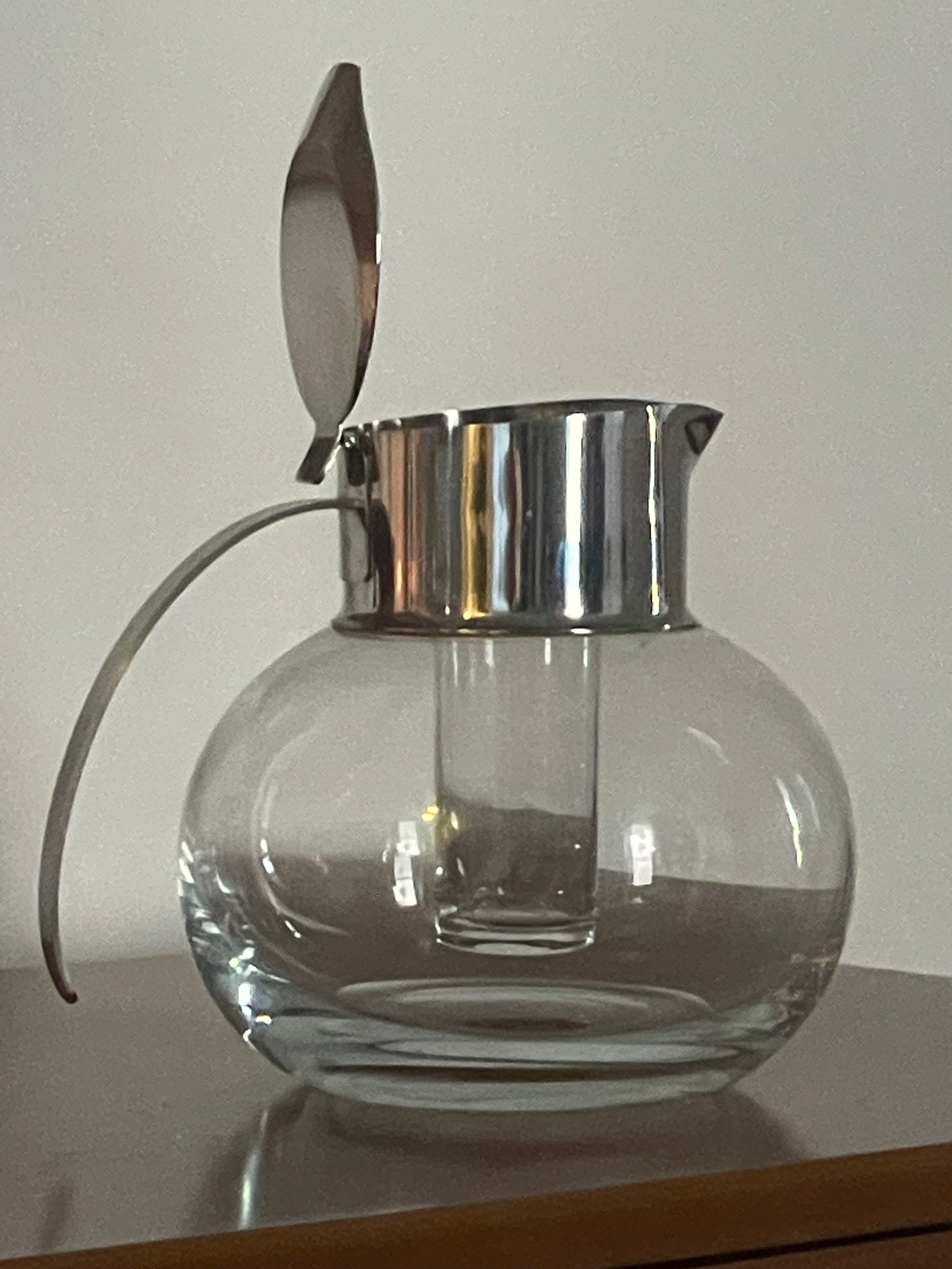 Vintage Lead Glass Carafe with Metal Lid and Ice Tube - photo 2