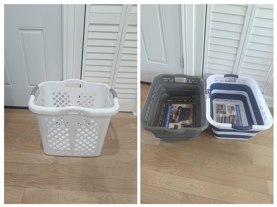 Set of 3 Laundry Baskets - 1 Standard & 2 Collapsible