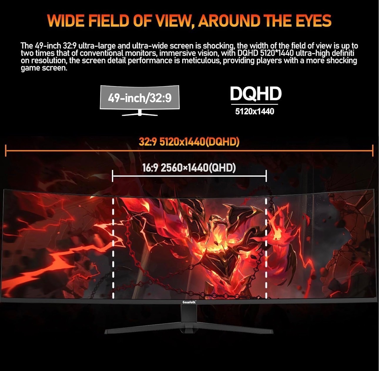 49" Ultra-Wide 1500R Gaming Monitor DQHD 1ms 165Hz FreeSync 120% - photo 4