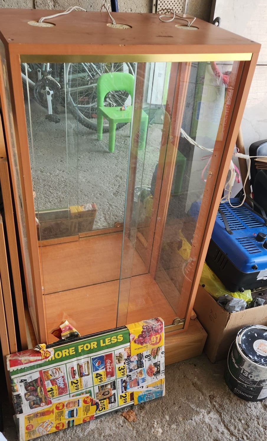 Tall Glass Display Cabinet — Wood Frame with Mirrored Back