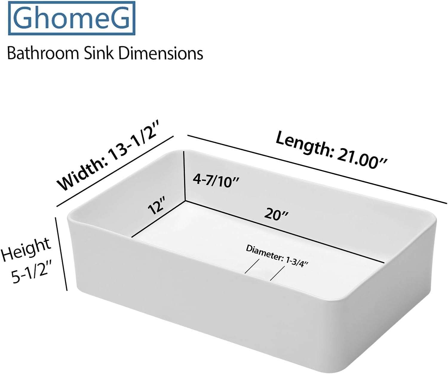 Bathroom Vessel Sink Rectangular 21"X14" - photo 3
