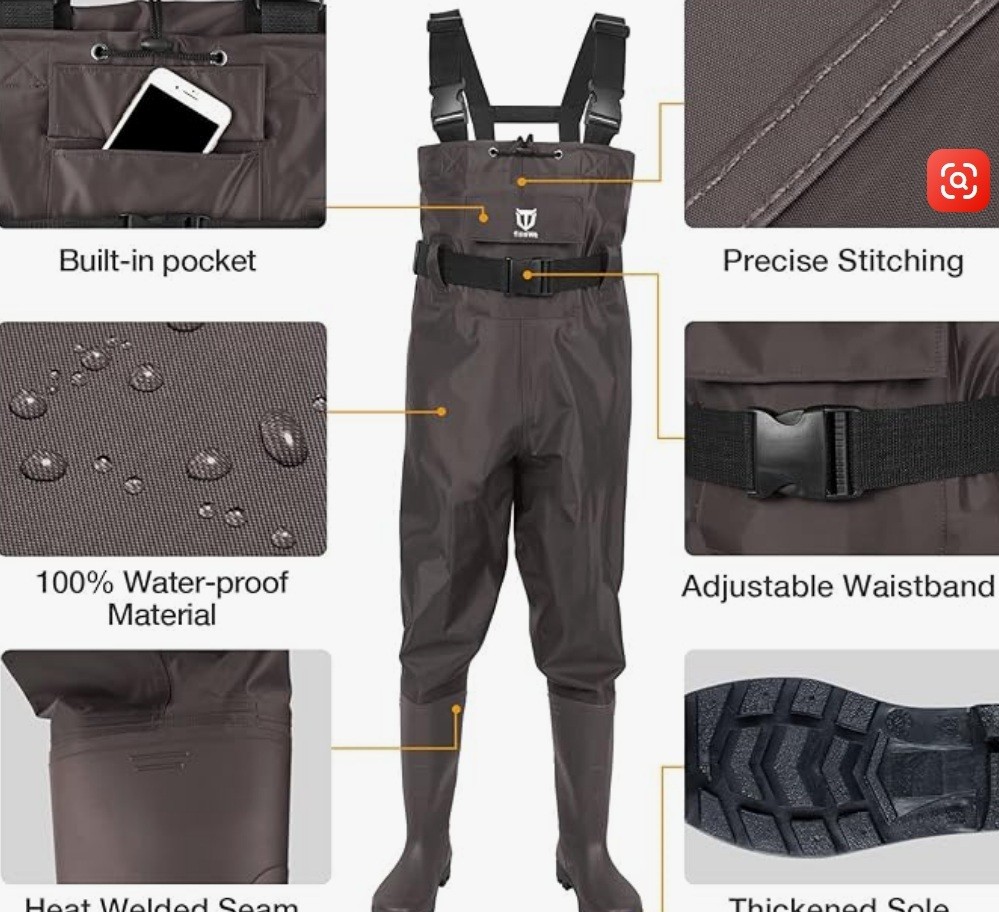 TIDEWE bootfoot chest waders for fishing / outdoor use.