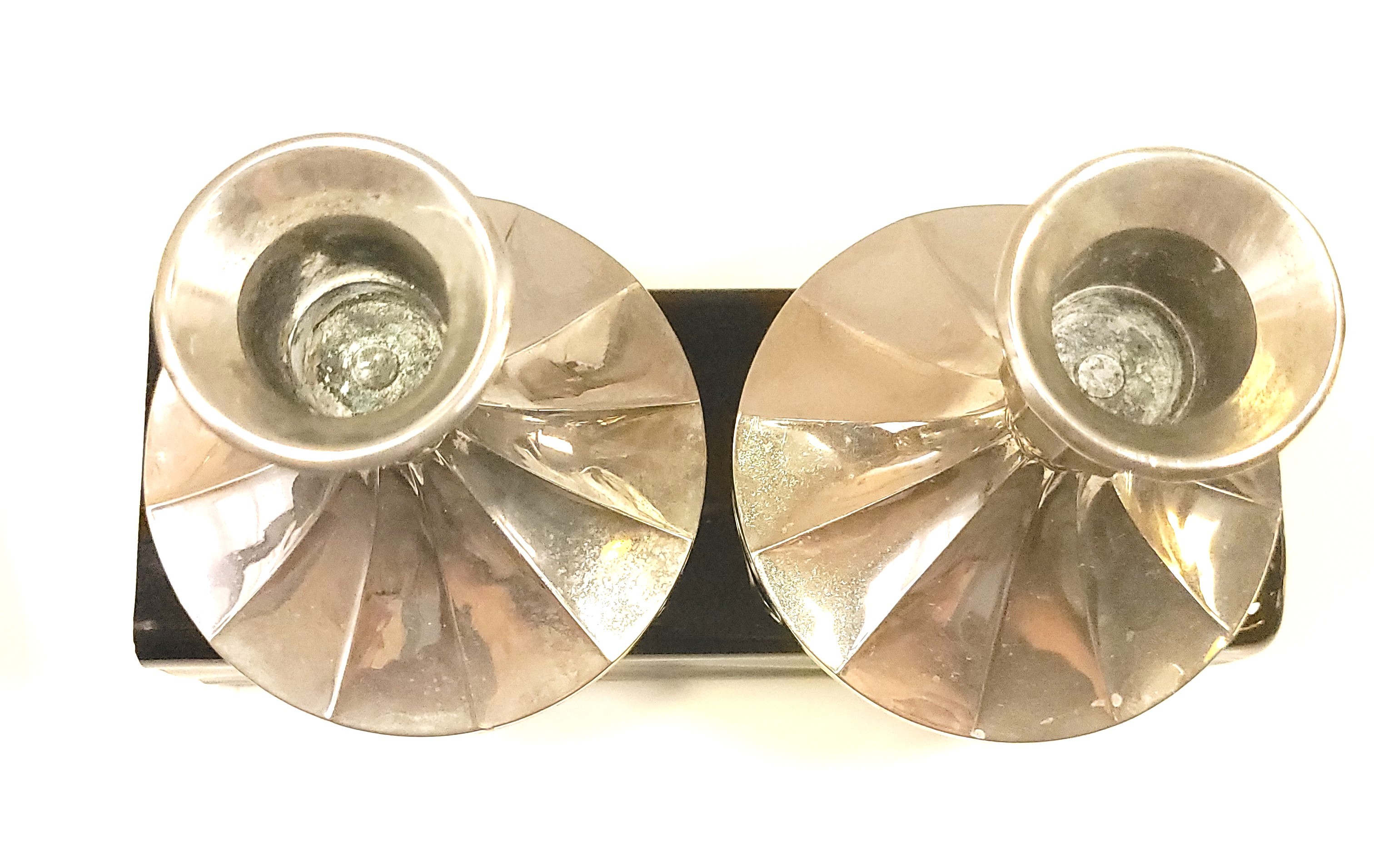 1990s Silve Plated Taper Candle Holders with Gold Braided Accent - photo 3