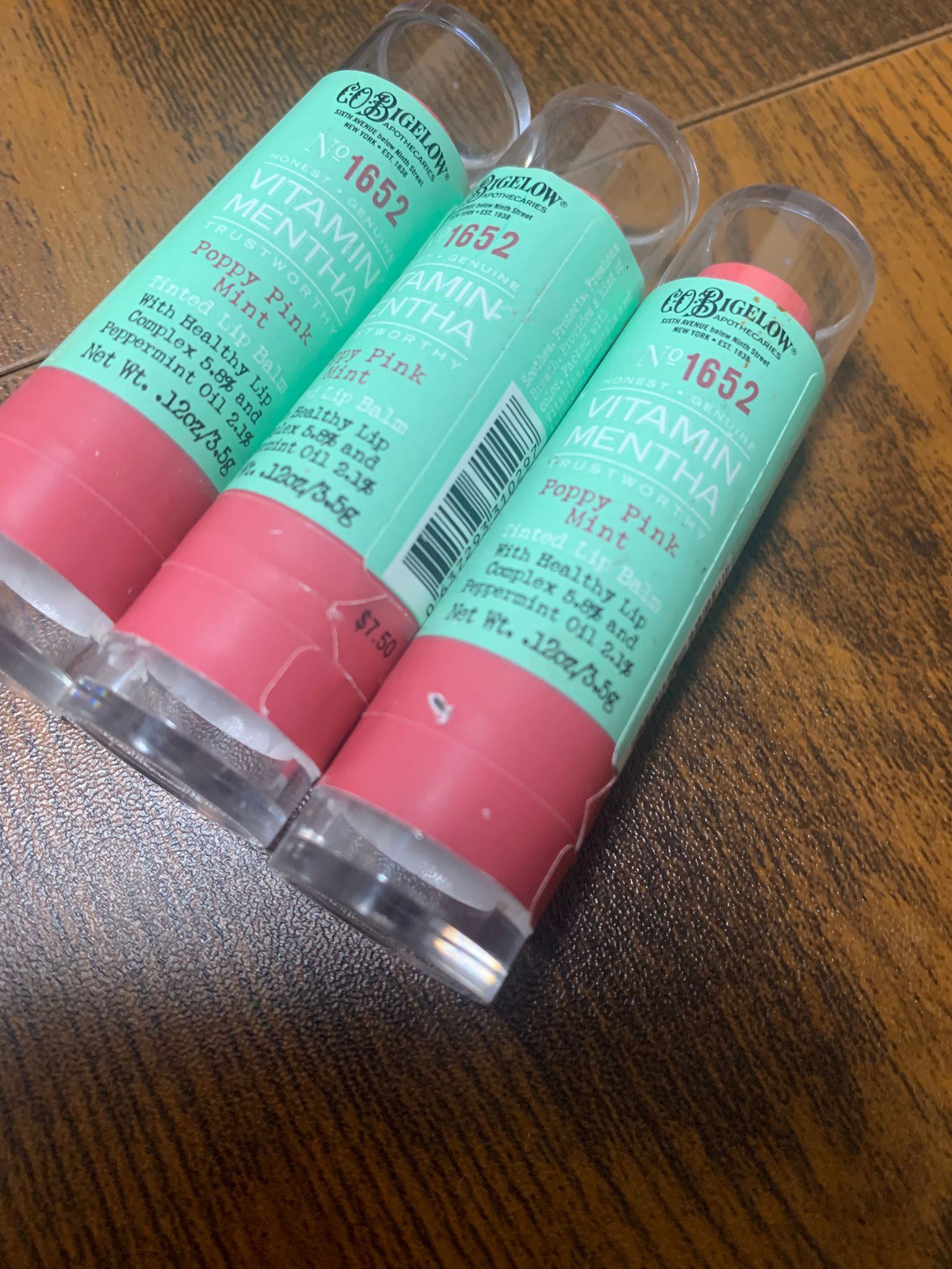 Rare C.O. Bigelow Poppy Pink Mint Lip Balm Bundle (Set of 3)