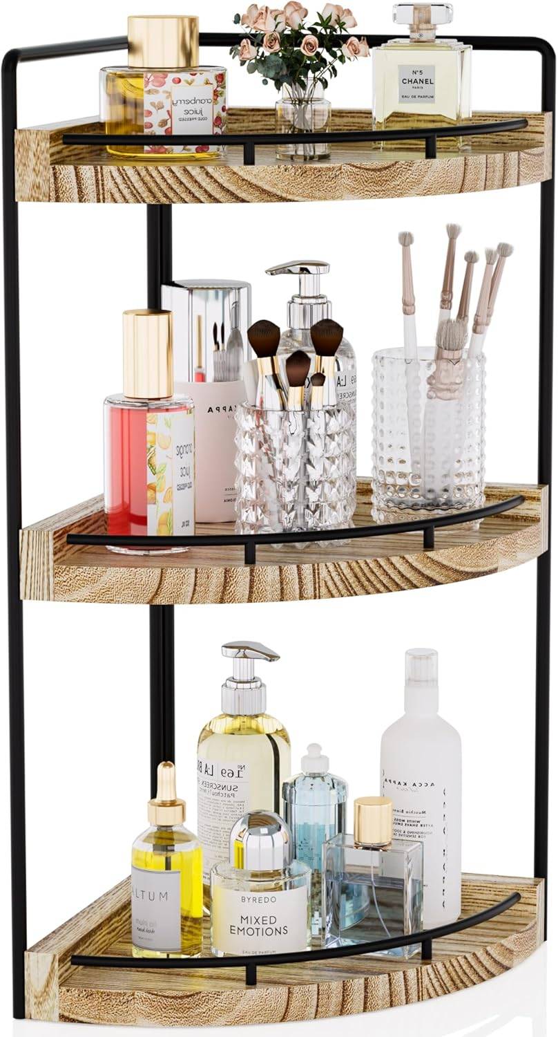 Corner Bathroom Counter Organizer, 3 Tier Wood Vanity