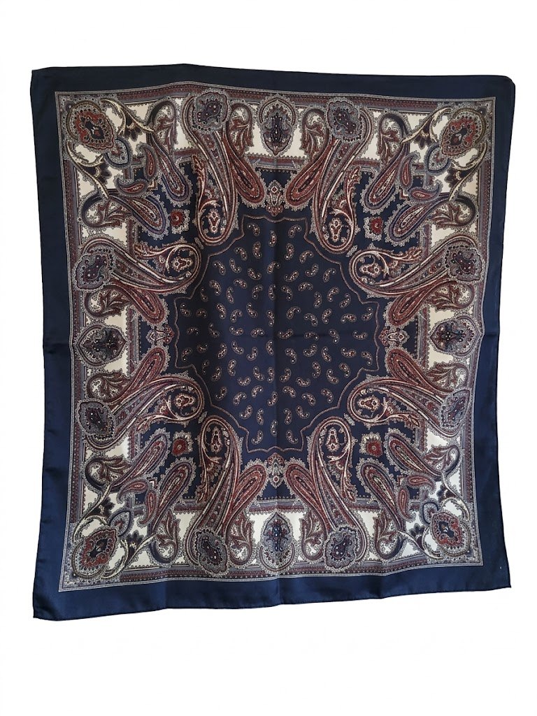 Cinzia Fiori Tie Rack Navy Paisley Square Scarf Circa 1990s 30" - photo 2