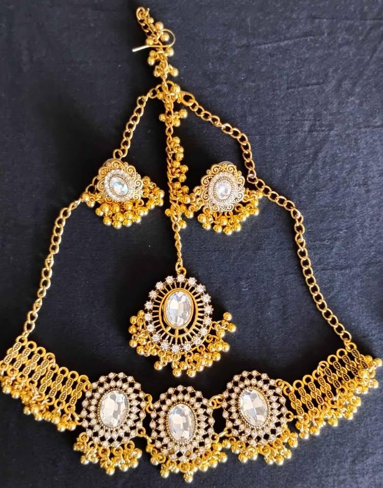 Golden Tone Maang Tikka and Earring Set