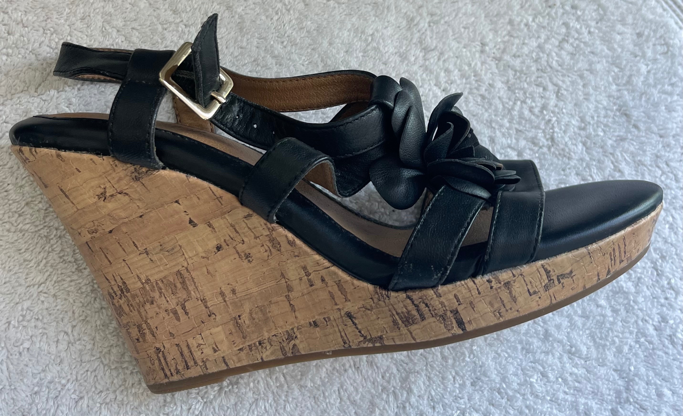 Eurosoft Black Leather Cork Wedges - Size 8 - photo 2
