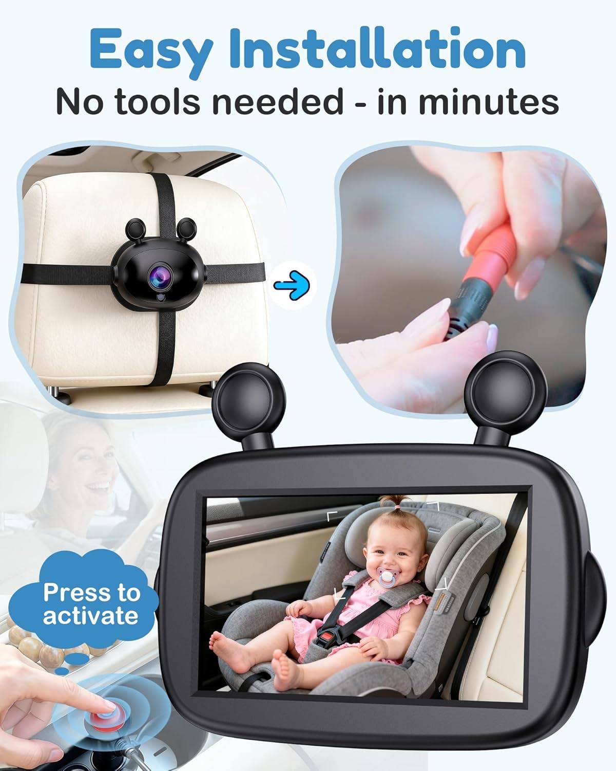 HD 1080P Baby Car Camera: Easy to Install 150° Wide Angle Car - photo 3