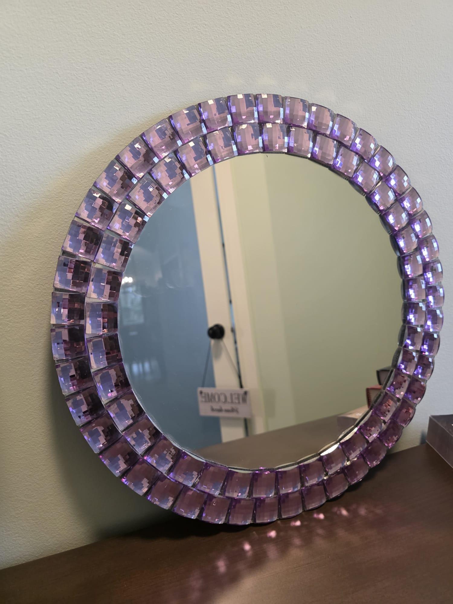 Round Decorative Mirror — Purple Crystal Mosaic Border, 16" - photo 2