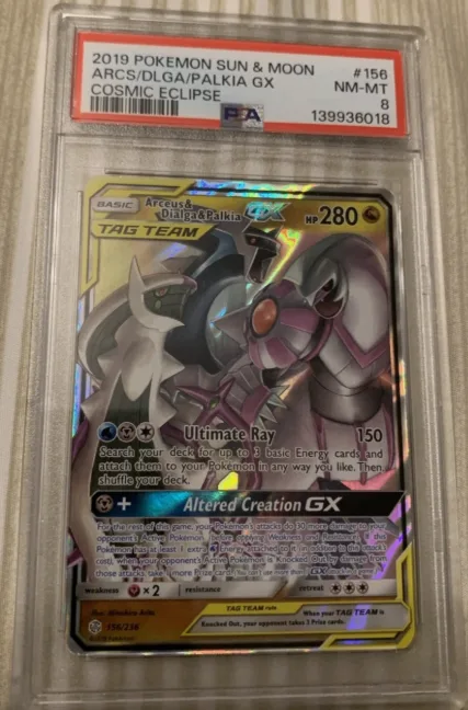 Sun & Moon Cosmic Eclipse Arceus & Dialga & Palkia GX PSA 8