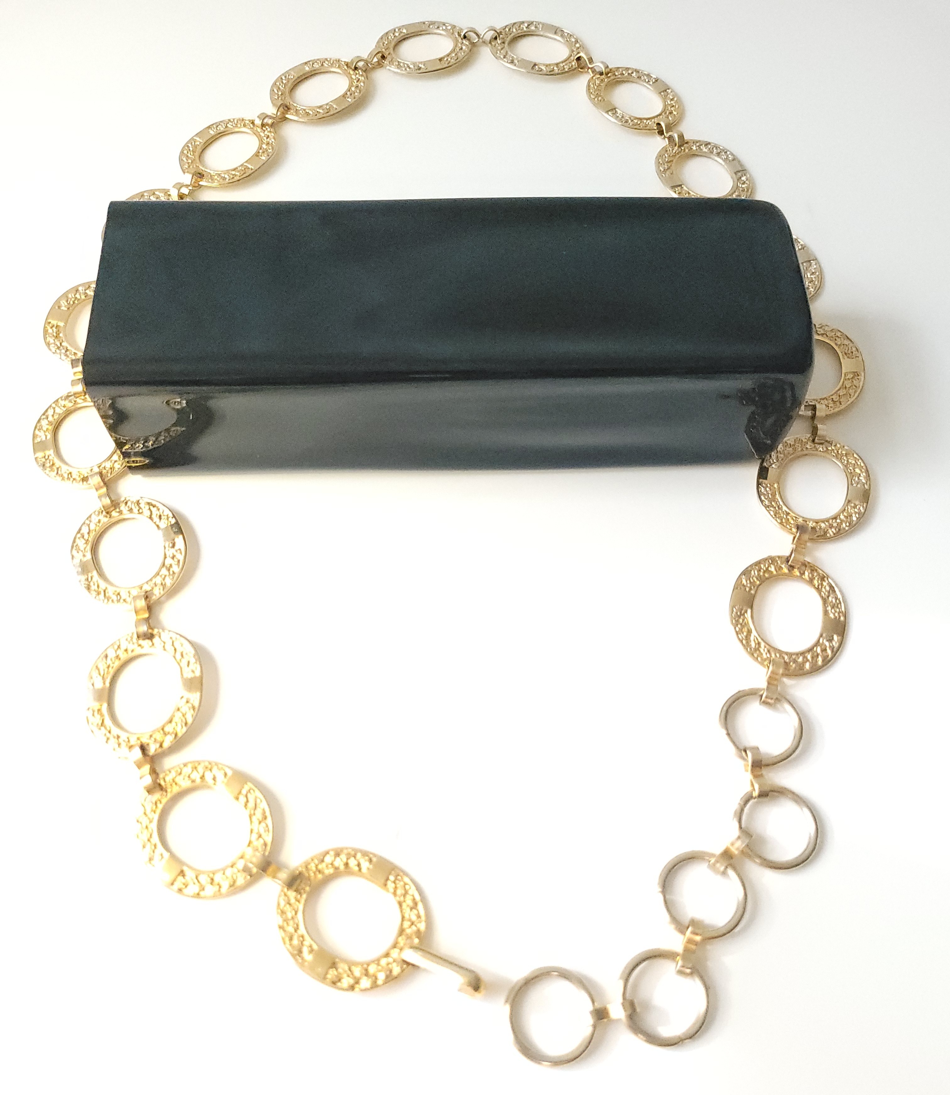 80s Textured Gold Tone Circle Link Chain Belt Adjustable 38.5" - photo 5